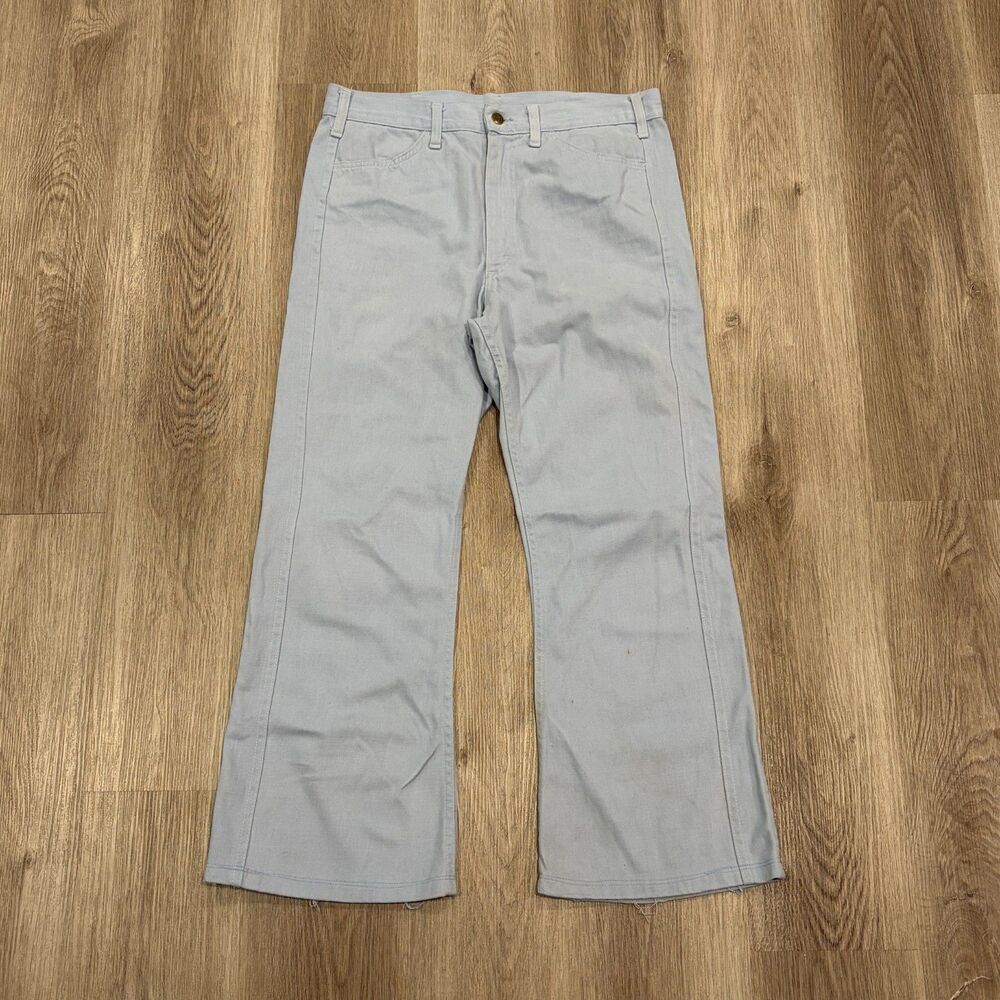 Vintage 70s Lee Khaki Bell Bottoms Flared Pants Jeans Light Blue Mens Size 34x28